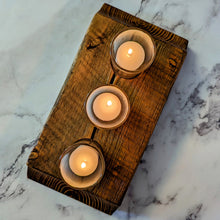 Load image into Gallery viewer, Reclaimed Wood Candle Holder / Rustic Candle Holder/ Christmas Table Decor/ Reclaimed Wood Beam / 3 Votive Candle Holder