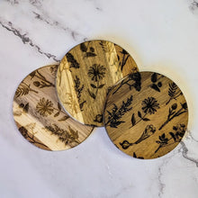 Load image into Gallery viewer, Engraved Floral Wood Coasters
